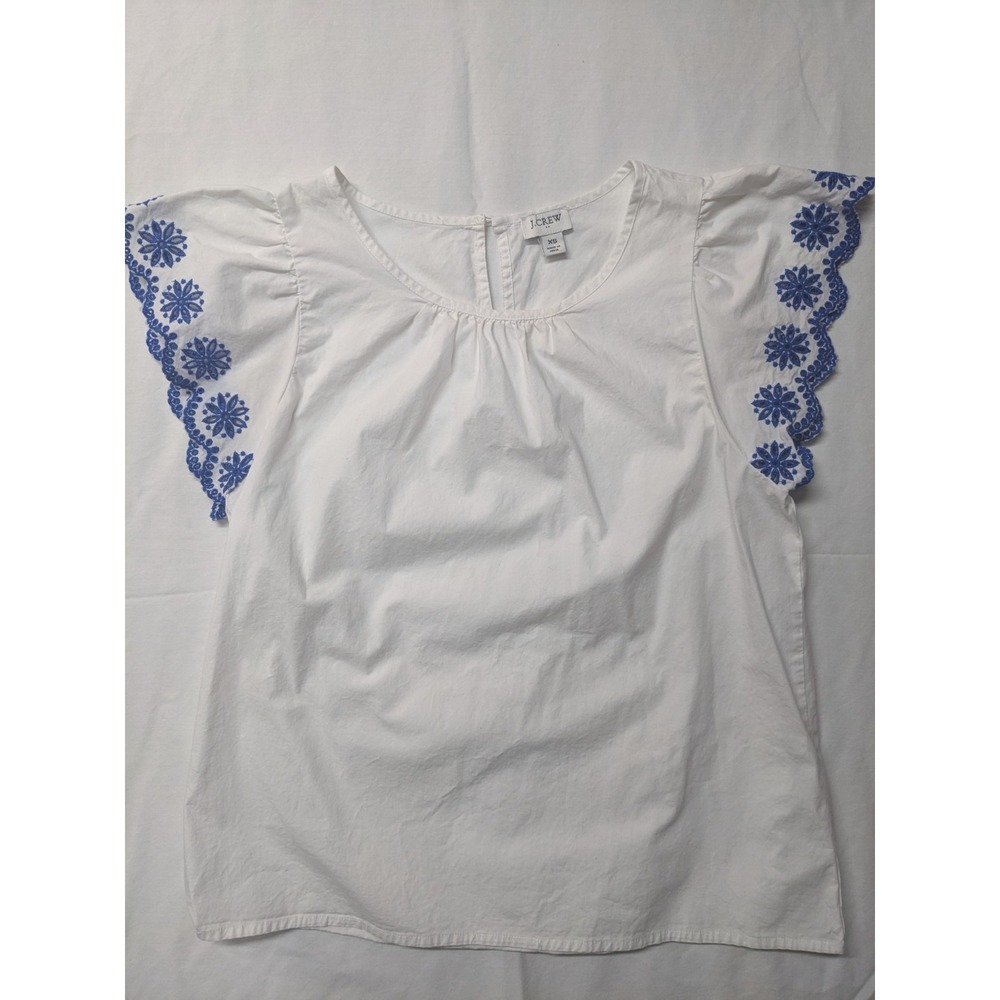 J . Crew Women's XS Ruffle Eyelet Blue And White‎ Top Boho Girly